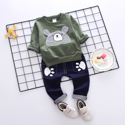 

High Quality Autumn Baby Boy Girl Cartoon Bear Print Long Sleeve Sweatshirt Blouse Trousers Casual Outfits Clothes