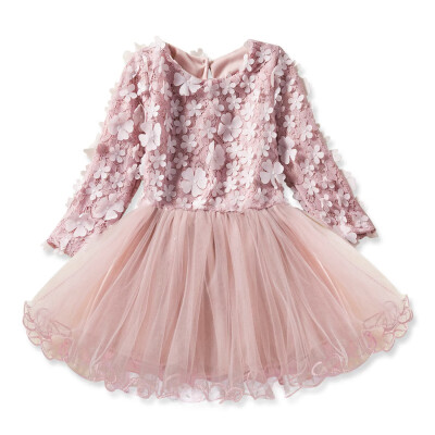 

Baby Girls Dress Long Sleeve Dresses Cute Baby Girl Princess Dress Lace Floral Party Pageant Flowers Performance Dresses 3-7T