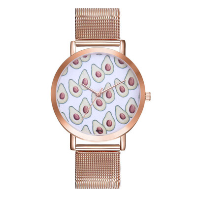 

〖Follure〗Woman Fashion Avocado Pattern Alloy Steel Strap Analog Quartz Round Watch