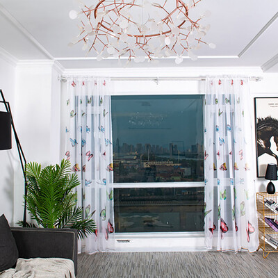 

Gobestart Leaves Curtain Tulle Window Treatment Voile Drape Valance 2 Panel Fabric