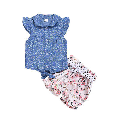 

Summer Baby Girls Shorts Set Casual Sleeveless Vest T-shirt TopsFloral Short Pants Shorts Suits Costume Set