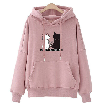 

New design hooded jacket women cat print autumn long-sleeved pullover womens fashion coat