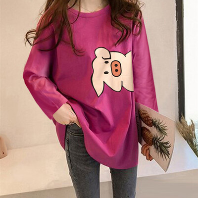 

Tailored Fashion Women Loose Cartoon Print Long Sleeve O-Neck Bottoming Shirt Casual Tops