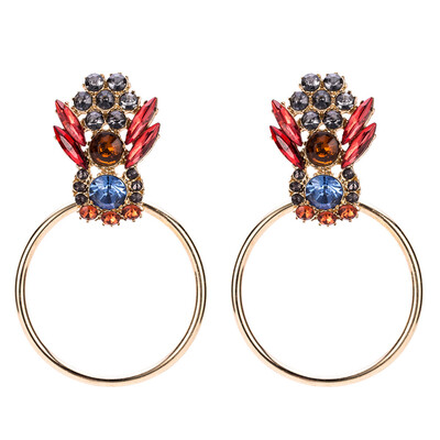 

Retro Exaggerated Style Jewelry Women Fashion Inlaid Diamond Artificial Gemstones Circle Earrings