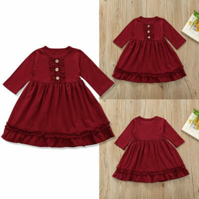 

US Stock Infant Baby Girl Kid Long Sleeve Ruffle Dress Outfit Cotton Clothes Top