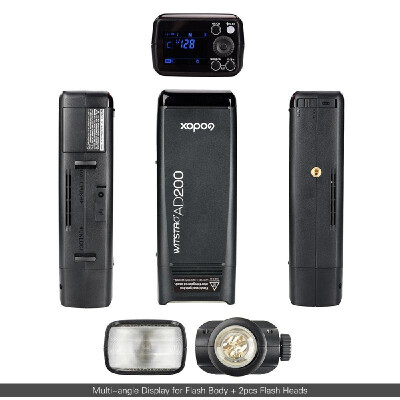 

Godox AD200 Pocket Flash Portable Mini TTL Speedlite with 2 Light Heads GN52 GN60 18000s HSS Built-in 24G Wireless X System 200W