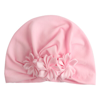 

2019 Hot Sale Summer New Sweet Baby Girl Hat Comfortable Breathable Solid Color With Flower Candy Color Baby Turban Elastic Cap
