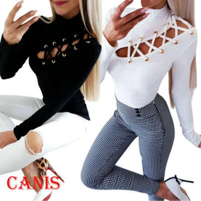 

Womens Casual Hollow Long Sleeve T-Shirt Ladies Loose Round Neck Blouse Tops Tee