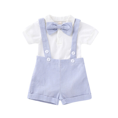 

Summer Set Baby Boy Short Sleeve Casual Shirt Tops Strap Belt Shorts Gentle Outfits Clothes Set With Bowknot