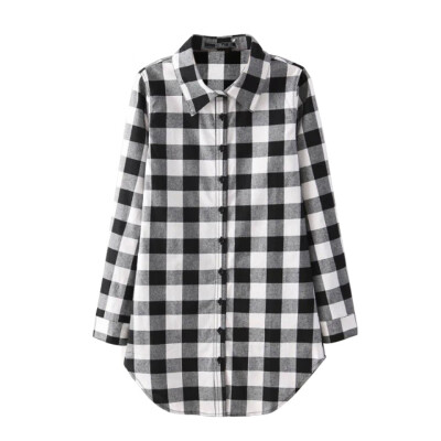 

Women Blouses Long Shirts Single Breasted Plaid Cotton Shirt Wild Casual Streetwear Shirt