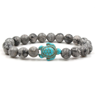 

Green Turquoise Turtle Volcanic Stone White Pine Variety Natural Stone Elastic Bracelet Unisex Pair Bracelet Hot Gift