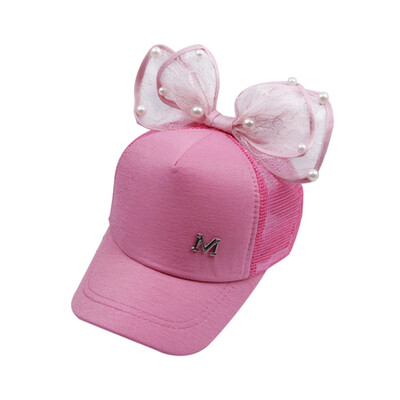 

Children Girl Sun Hat Baseball Cap Pearl Bowknot Mesh Sun Visor Adjustable Hat