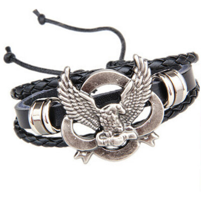 

Men Women Hand Woven Simple Telescopic Eagle Leather Bracelet