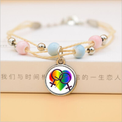 

Women Men Bead Unicorn Gay Pride Rainbow Ceramics Pendent Bracelet Jewelry