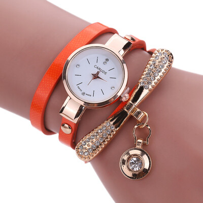 

New Fashion Bracelet Watches Shiny Leather Rhinestone Watch With Pendant Women Accessories