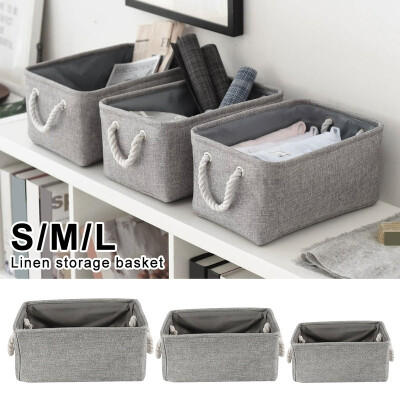 

3 Size SML Storage Bin Basket Box Linen Fabric Organizer Drawer Container Household