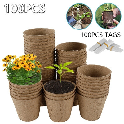 

DIY 100 Pcs 8cm Biodegradable Fibre Seed Pots for Seedling with 100 Pcs Plastic Plant Labels