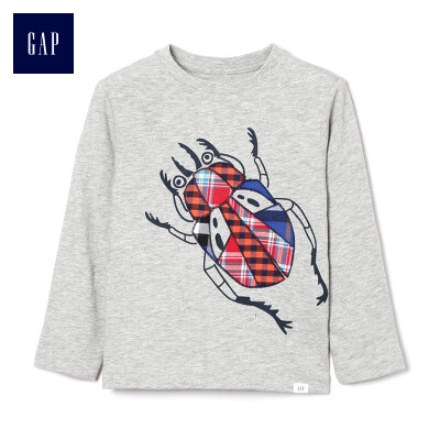 

GAP flagship store male&young fun pattern long-sleeved round neck T-shirt 357937 bright linen gray 4YRS