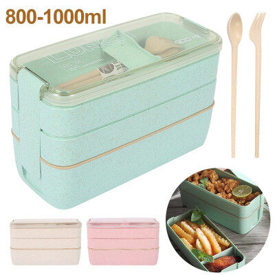 

Wheat Straw Bento Box three-layer Grids With Lid Microwave Food Box Lunch Bento Box