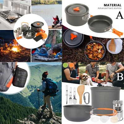 

41015 Pcs Portable Outdoor Camping Tableware Kit Aluminum Cookware Set Kettle Cup Pot Set