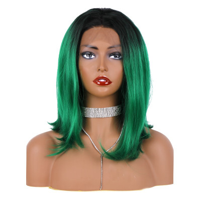 

StrongBeauty Medium Length Lace Front two-color Ombre Black to Green Synthetic Wigs for Black Women