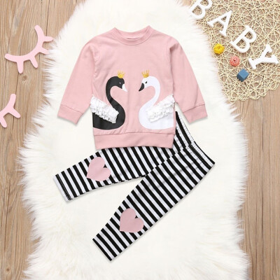 

2pcs Kids Clothing Suit Girls Cute Tracksuit Long Sleeves Sweatshirt Casual Pant