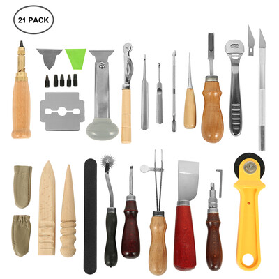 

21 Pcs Leather craft tool kit Hand sewing tool kit saddle carving leather craft accessories