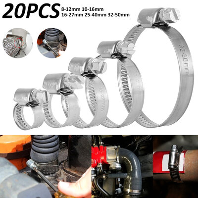 

20PCS Diameter 8-50mm 304 Stainless Steel Clamp Hose Clamp
