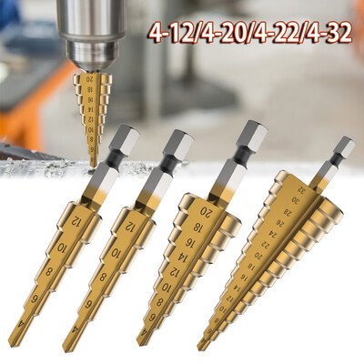 

14pcs HSS Steel Hex Shank Step Cone Titanium Drill Bits Tool Set Coated Hole Cutter 4-12 202232mm