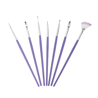 

7pcs Purple Nail Art Design Brush Set Acrylic Nail Pen Brush For Painting Dotting Gradient Color Nylon Brush Fan Shape DIY Nail To