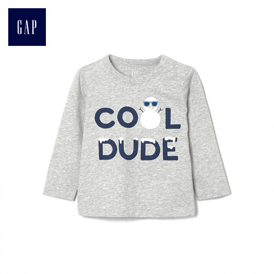 

GAP flagship store baby boy comfort fun pattern long-sleeved T-shirt 399519 light hemp gray 12-18M