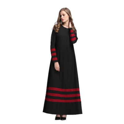 

2018 Fashion Vintage Women Kaftan Abaya Jilbab Islamic Muslim Maxi Dress Stripe Long Sleeve Dresses