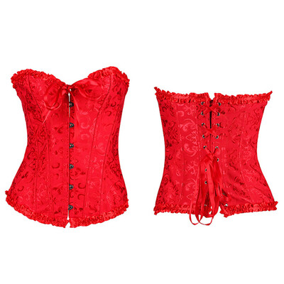

Ladies Womens Sexy Lace up Back Satin Boned Corset Bustier G-string Size -6XL