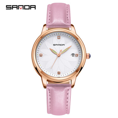 

SANDA P219 Simple Women Watch Leather Quartz Movement Watch Waterproof Casual Calendar Luminous Pointer Clock Wristwatch for Femal
