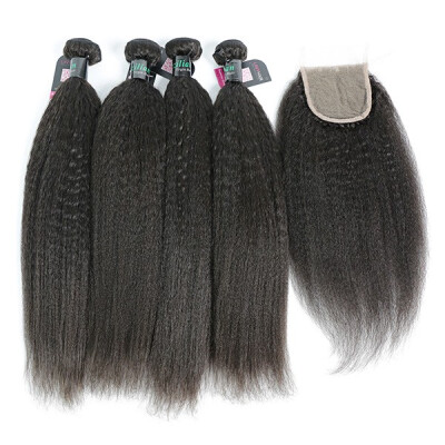 

Superior Grade mix 4 bundles with lace closure Brazilian Kinky Straight Virgin Human hair extensions