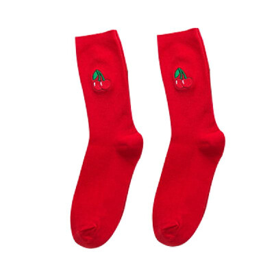 

Cotton Cute Fruit Print Womens Socks Retro Embroidery Long Colorful Funny Socks Women Hose