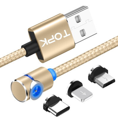 

TOPK RLine- 90 Degree  Type Magnetic Cable Nylon Braided LED Magnet Cable & Micro USB Cable & USB Type-C USB C Cable