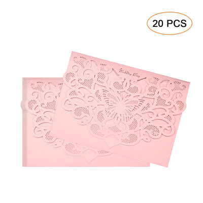 

20pcsset Wedding Invitation Cards Pearl Paper Laser Cut Hollow Butterfly Pattern Invitation Cards Kit--Champagne