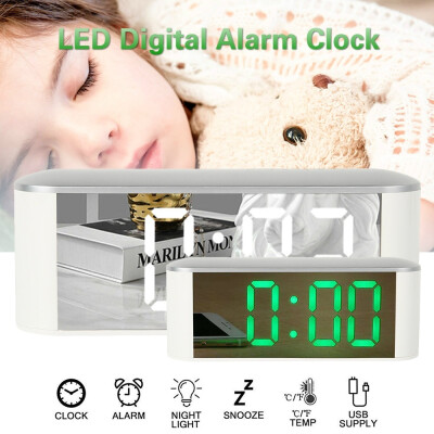 

LED Digital Alarm Clock Thermometer Desk Clock Mirror Art Night Light Snooze Clock Home Decoration Clock