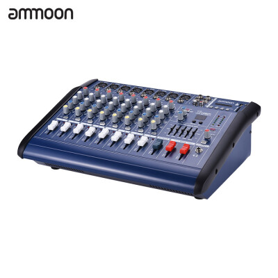 

ammoon 8 Channels Powered Mixer Amplifier Digital Audio Mixing Console Amp with 48V Phantom Power USB SD Slot for Recording DJ St