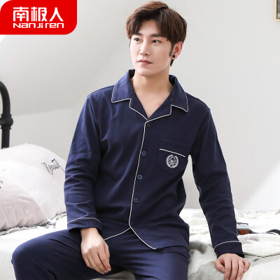 

Antarctic pajamas mens autumn cotton long-sleeved winter cotton can be worn outside Korean casual young students mens home service suits NAS5X20011-12 embroidered Navy XXL