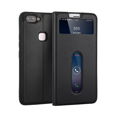 

Luxury Genuine Leather Flip Case For Vivo X20 X20 Plus Window View Vintage Flip Cattle Leather Cover Case real X20 Plus phone cove