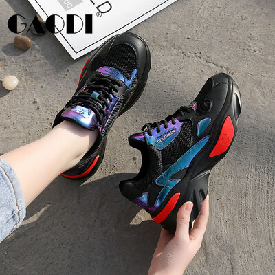 

Gao Di gaodi thick bottom mesh breathable wild color matching lace sports shoes women black 36
