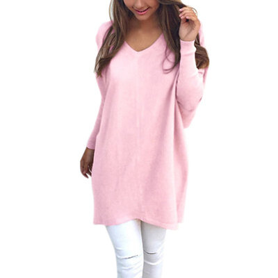 

2017 Women V-Neck Chunky Knitted Oversized Baggy Sweaters Thin Jumper Tops Outwear jeaz