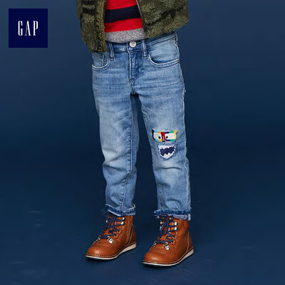 

GAP flagship store male&young monster decals stretch slim jeans 395875 moderate wash 5YRS