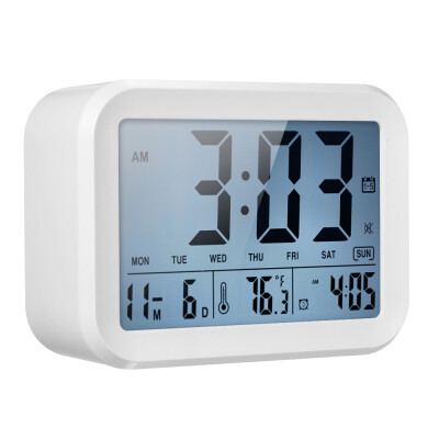 

Digital Light Sensing Control & Time Announcing Alarm Clock Calendar Thermometer Clock with 3 Alarms & Snooze Function--Blue