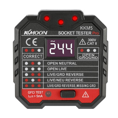 

KKmoon KKM5 Digital Display Socket Detector Portable Circuit Polarity Voltage Tester Wall Plug Breaker Finder RCD Test