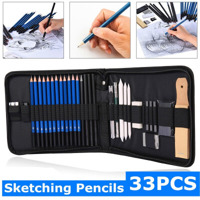 

33PCS Drawing Pencils Set Charcoal Extender Paper Pen Pencils Cutter Sketch Tool with Bag for Artists Sketching Gift