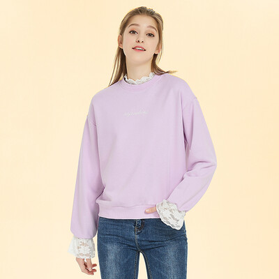 

Intercrew sweater female 2019 spring new fashion casual letter embroidery sleeve collar stitching lace cotton sweater female ICT1TM53A purple 95L