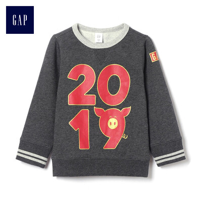

GAP flagship store men&women new year new year theme printing round neck pullover sweater 398229 carbon gray 5YRS